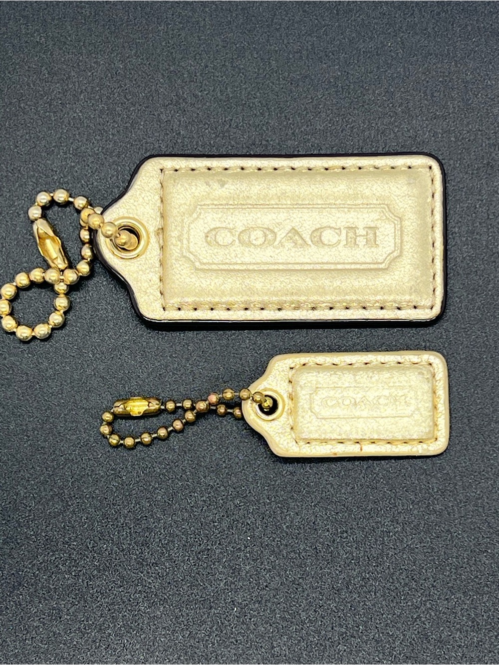 Authentic Coach Metallic Gold Leather Hang Tags Bag Charms Vintage Lot of 2